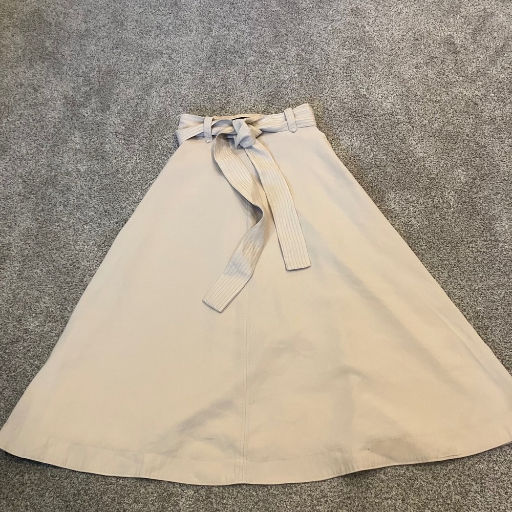 Banana Republic Beige A-Line Midi Skirt Tie Waist SZ 0 Neutral Capsule Wardrobe